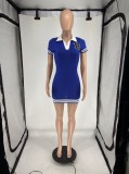 Print Lapel Short Sleeve Mini Dress FOSF-8809