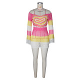 Multicolor Knits Long Sleeve Two Piece Skirts Set ZSD-0340
