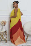 V Neck Contrast Color Loose Sleeveless Maxi Dress SFY-673