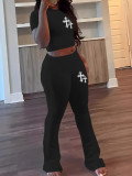 Print Short Sleeve T Shirt Pants 2 Piece Set GCNF-8787