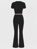 Print Short Sleeve T Shirt Pants 2 Piece Set GCNF-8787