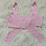 Solid Color Sexy Knits Sling Two Piece Shorts Set GCNF-0232