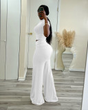 Solid Color Short Sleeve Tops Wide Leg Pants Suit QXLB-10129