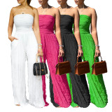 Solid Color Wrap Chest Wide Leg Jumpsuit AIL-312