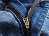 Men's Fashion Zipper Pleated Holes Straight Jeans GBBF-706
