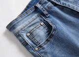 Men's Fashion Zipper Pleated Holes Straight Jeans GBBF-706