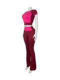 Short Sleeve Color Block Micro Pants Suit CH-25019