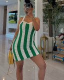 Stripe Hollow Out Knits Sling Mini Dress GDYF-6807