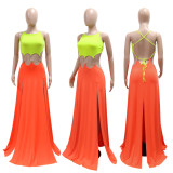 Sexy Tie Up Backless Split Maxi Dress CYA-901739