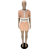 Print Short Sleeve Tight Two Piece Shorts Set LM-9336