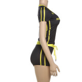 Printed V-Neck Short Sleeve Shorts Suit GZJQ-K25S62488