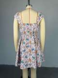 Square Neck Printed Irregular Mini Dress GCNE-HK72297