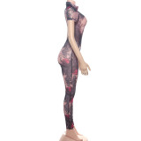 Mesh Print Backless Slim Jumpsuit GZJQ-K25Q66400