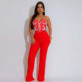 Solid Color Print Wrap Chest Loose Pants Suit CYA-901745