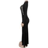 Sexy Hot Drill Patchwork Split Maxi Dress BY-7297