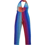 Colorful Stripe Halterneck Backless Jumpsuit DLSF-K25Q68058