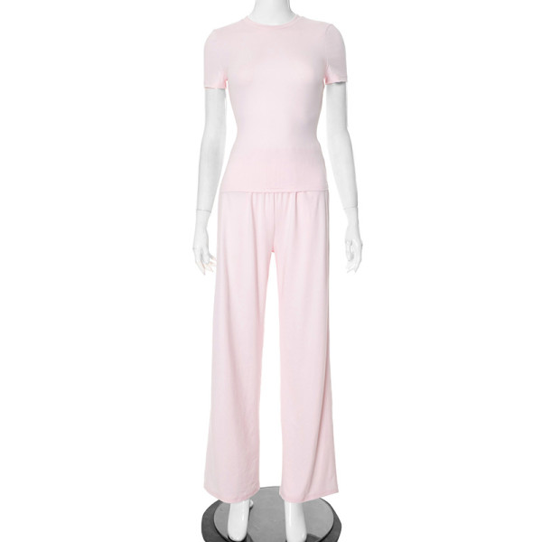Solid Color O Neck Loose Two Piece Pants Set GSZM-Y24ST593