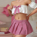 Sexy Plaid Wrap Chest Pleated Skirt 2 Piece Set GNZD-51599SBD