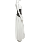 Sexy V Neck Halterneck Color Block Maxi Dress DLSF-K25D66724