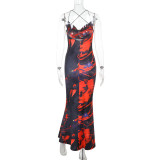Sexy Print Backless Sling Maxi Dress FL-ZX25051PFO