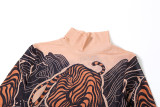 Print Mesh Long Sleeve Split Maxi Dress DLSF-K24L62342