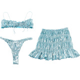 Pleated Solid Color Glossy Skirt 3-Piece Set DLSF-K25S64083