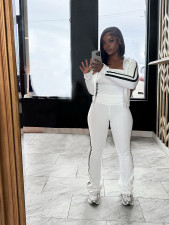 Stripe Patchwork Zipper Long Sleeve Pants 3 Piece Set  SFY-702