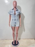 Fashion Denim Short Sleeve Wash Romper LX-6047