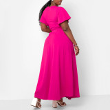 Plus Size Solid Color Flare Sleeve Split Skirt 2 Piece Set  NNWF-8078