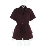Solid Color Shirt Neck Romper FL-YJ25039PFO