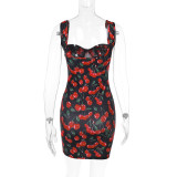 Cherry Print Halter Mini Dress FL-XY24644PFO
