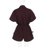 Solid Color Shirt Neck Romper FL-YJ25039PFO