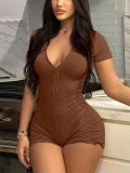 Solid Color Zipper Yoga Romper GBGF-5067