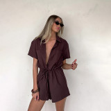 Solid Color Shirt Neck Romper FL-YJ25039PFO