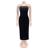 One Shoulder Solit Hot Drill Long Dress BY-7217