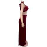 Solid Color Sexy Wrap Chest Loose Pants Suit BY-7236