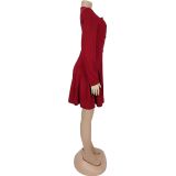 Deep V Neck Long Sleeve Ruffles Mini Dress BY-7263