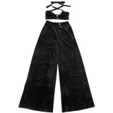 Solid Color Sexy Wrap Chest Loose Pants Suit BY-7236