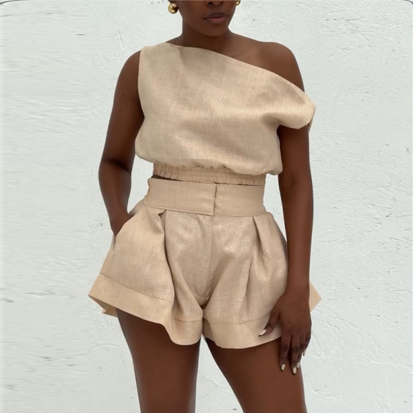 Sleeveless Solid Color Loose Two Piece Shorts Set GCNE-HK72272