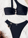 Single Shoulder Solid Color Bikinis 2 Piece Swimsuit CASF-6735