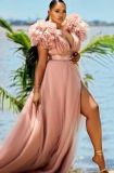 Plus Size Loose Mesh Big Swing Split Maxi Dress GRMF-RM0390
