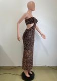 Leopard Print Wrap Chest Mesh Maxi Dress QODY-6060