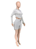Solid Color Tight Sport Hooded Shorts Suit WSM-5393
