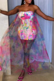 Plus Size See Through Mesh Patchwork Long Dress NY-11009