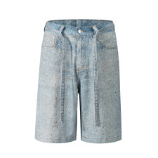 Loose Denim Hot Drill Fifth Pants(With Belt) OD-8739