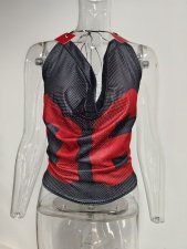 Backless Tie Up Sleeveless Print Vest YWXS-K24B46321