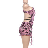 Printed Low-cut Hollow Out Lace-Up Romper GZJQ-K24Q60762
