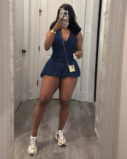 Solid Color Sleeveless Zipper Romper TR-1330
