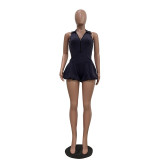 Solid Color Sleeveless Zipper Romper TR-1330