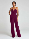 Solid Color Wrap Chest Slim Jumpsuit(With Belt) OD-8742